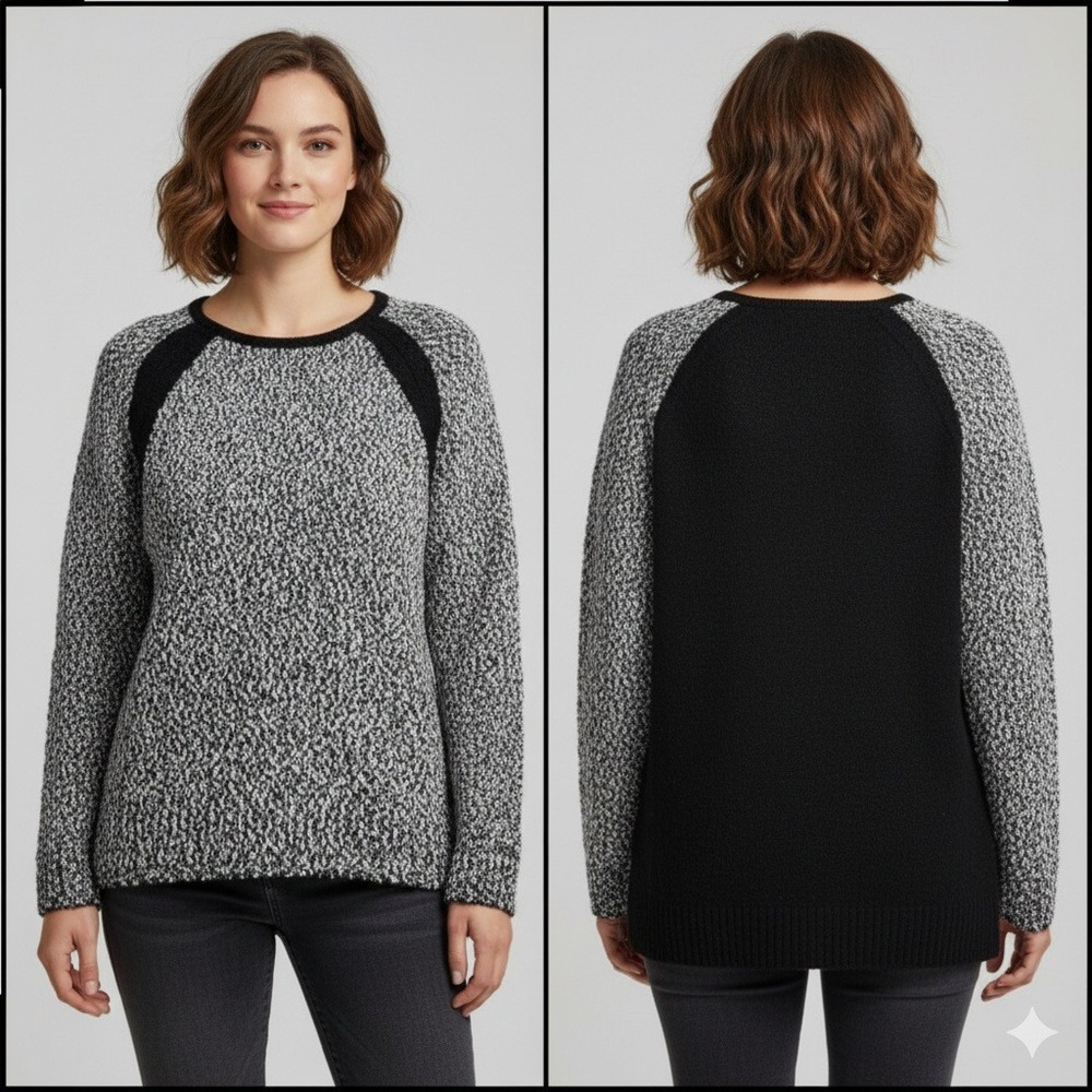 VTG Calvin Klein Two-Tone Marled Knit Sweater with Black‎ Raglan Sleeves 90s M
